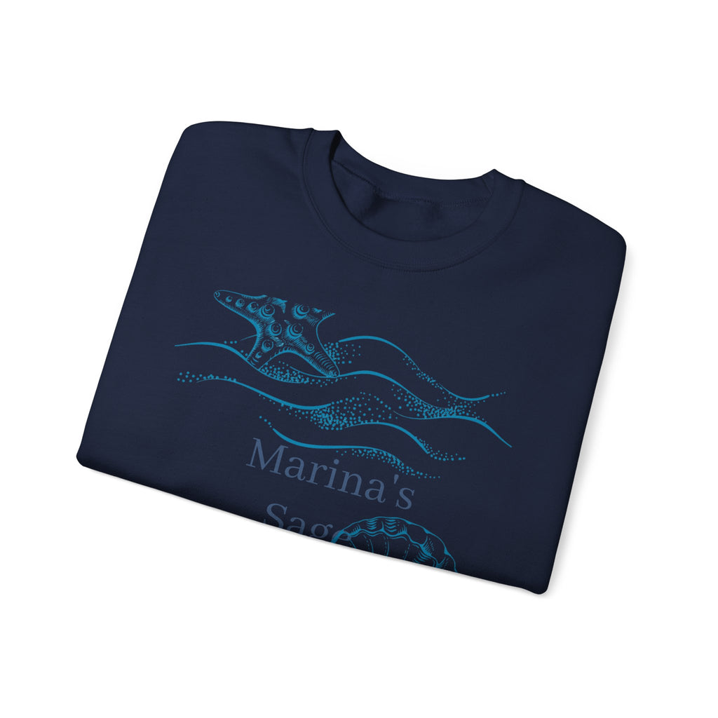 Sea Shell Crewneck Sweatshirt — “Marina’s Sage” Nautical Wave Graphic