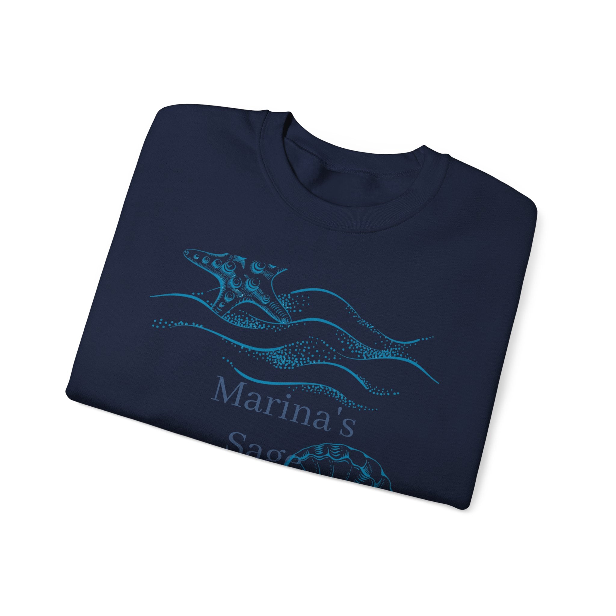 Sea Shell Crewneck Sweatshirt — “Marina’s Sage” Nautical Wave Graphic