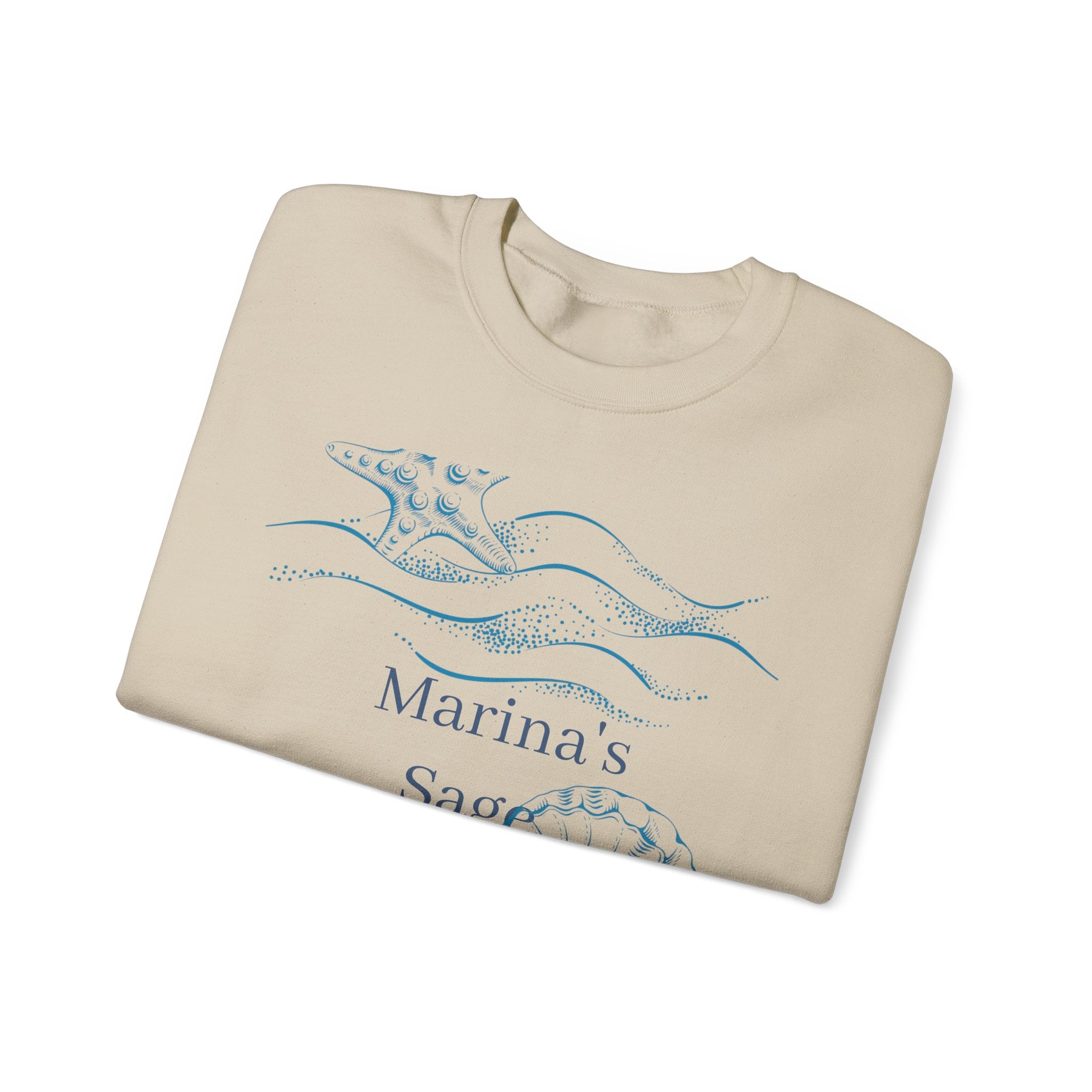 Sea Shell Crewneck Sweatshirt — “Marina’s Sage” Nautical Wave Graphic