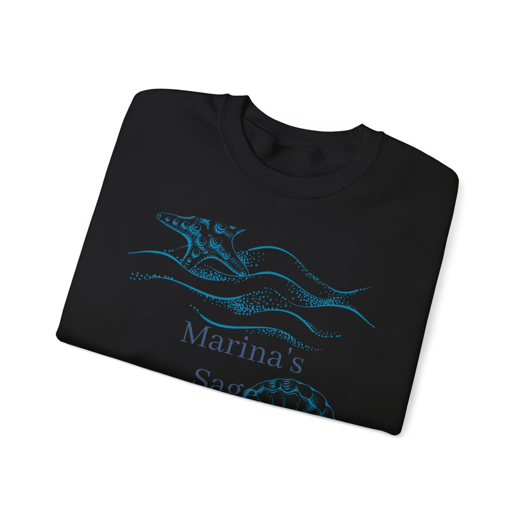 Sea Shell Crewneck Sweatshirt — “Marina’s Sage” Nautical Wave Graphic