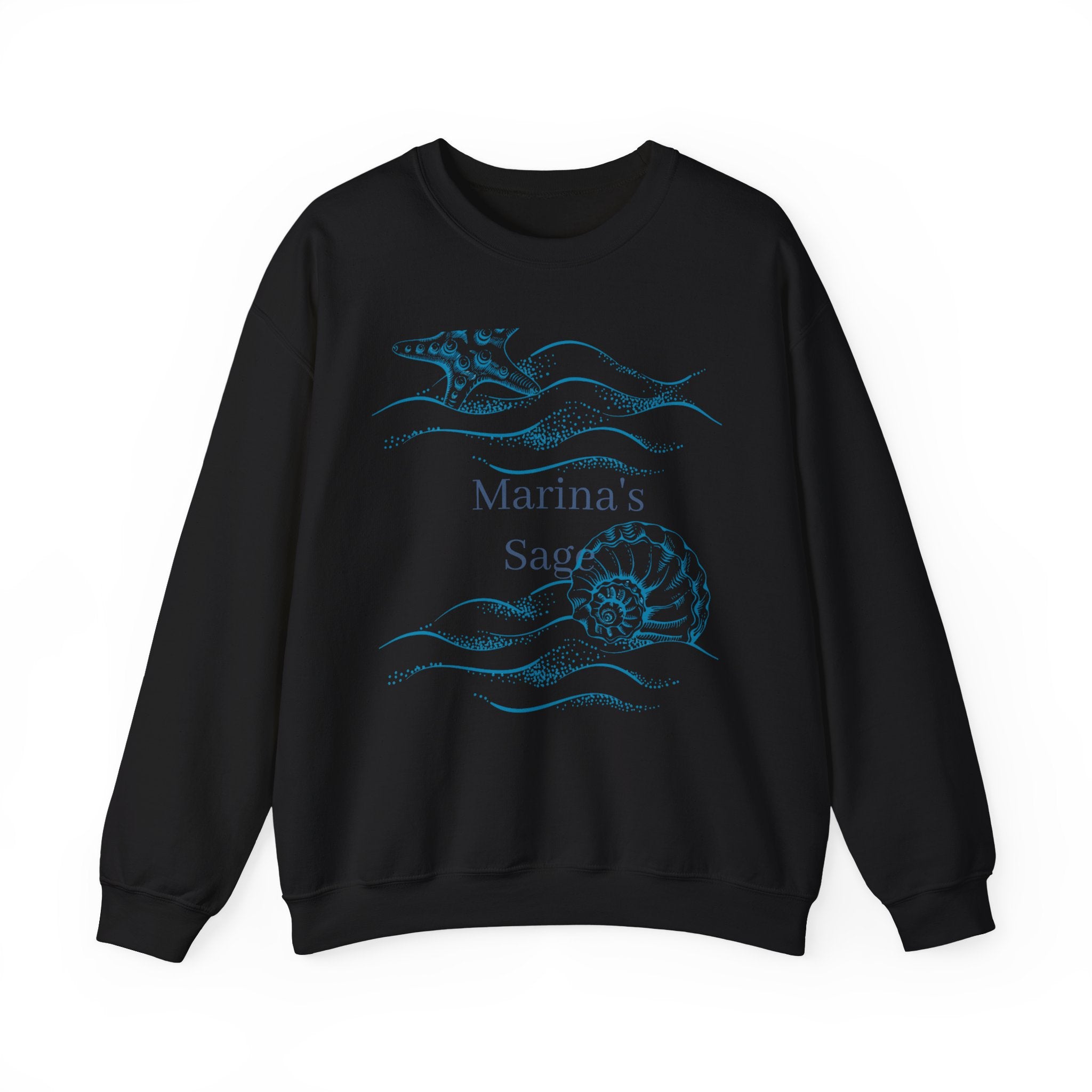 Sea Shell Crewneck Sweatshirt — “Marina’s Sage” Nautical Wave Graphic