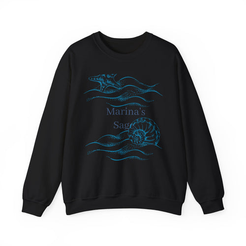 Sea Shell Crewneck Sweatshirt — “Marina’s Sage” Nautical Wave Graphic