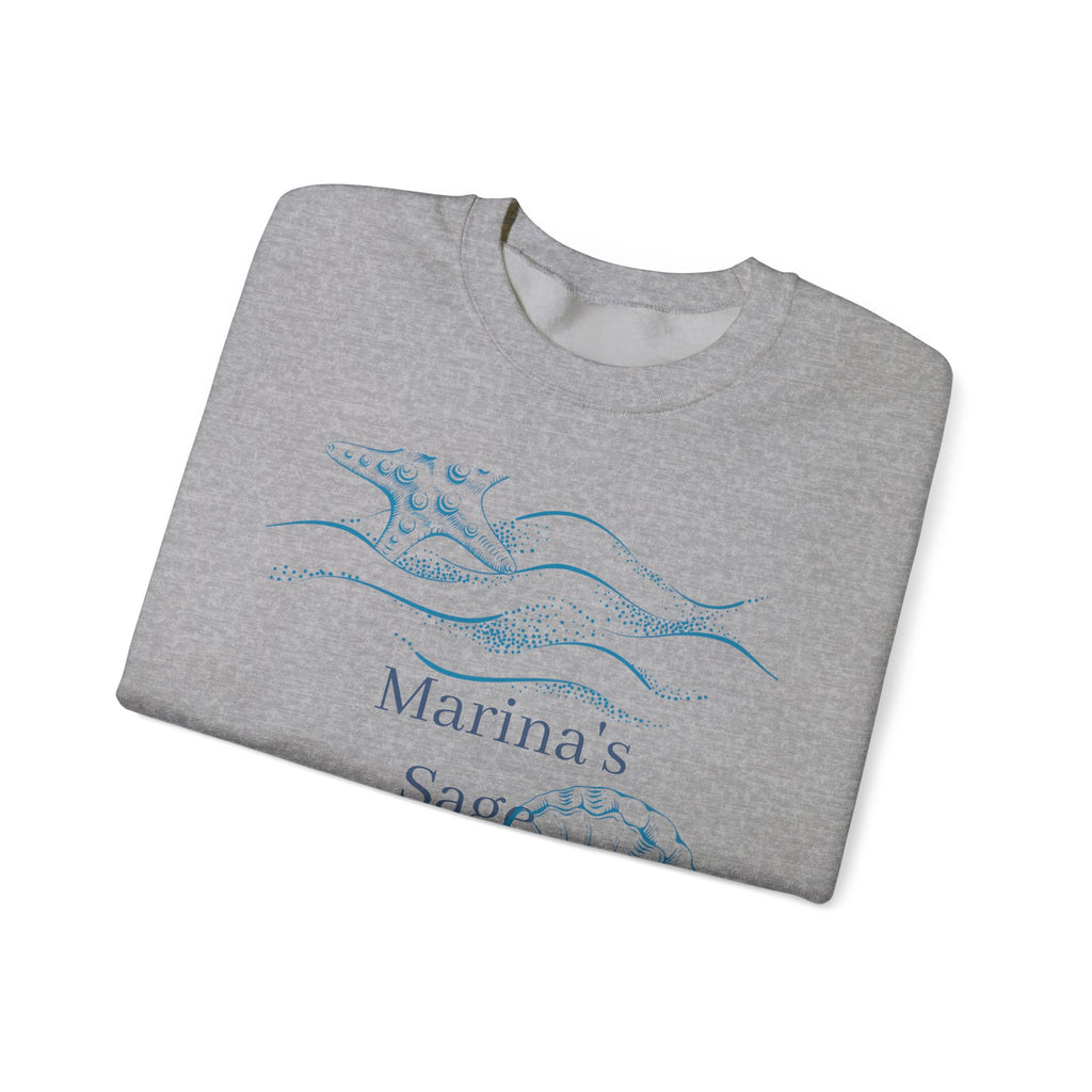 Sea Shell Crewneck Sweatshirt — “Marina’s Sage” Nautical Wave Graphic