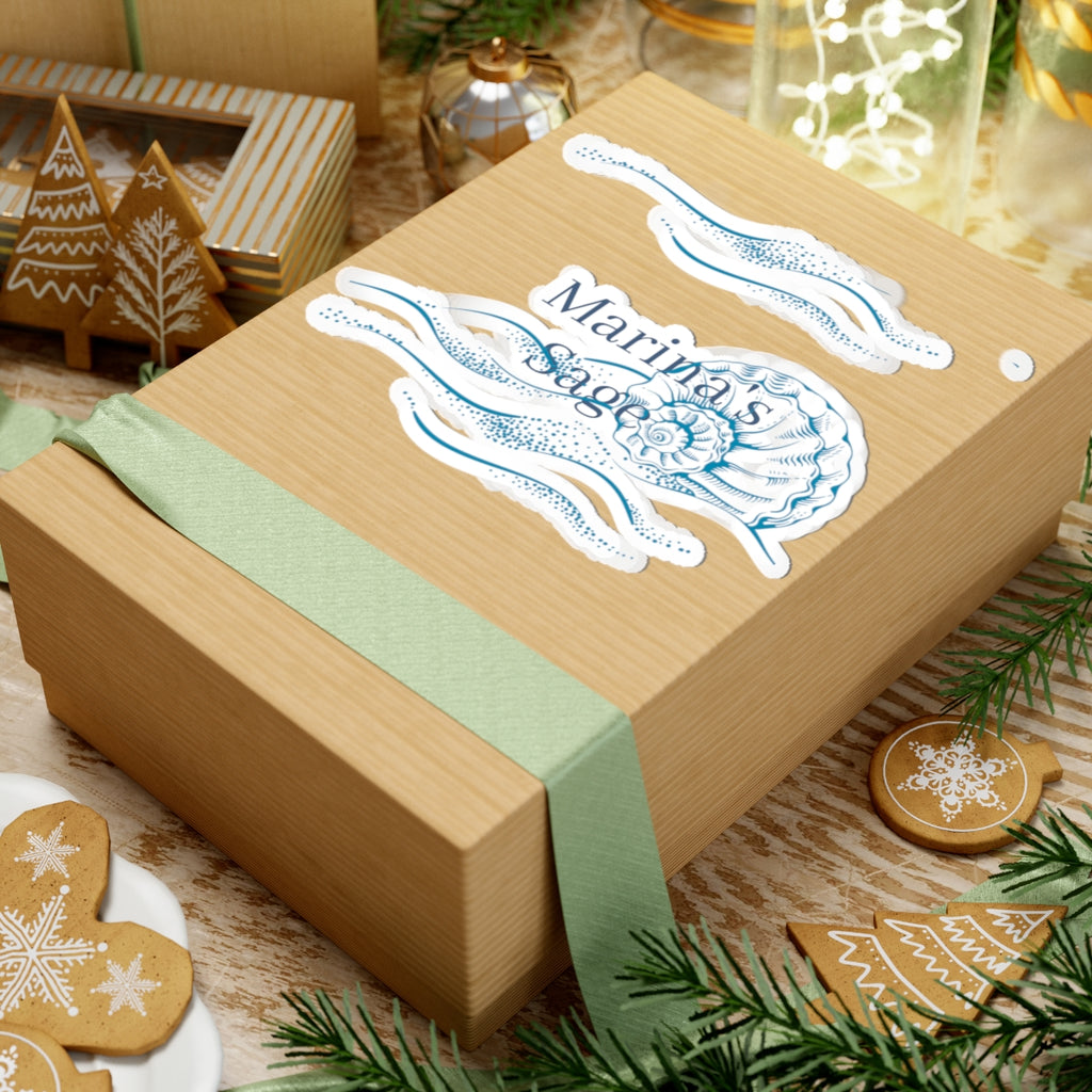 Seashell Waves Kiss-Cut Sticker — "Marina's Sage" Nautical Laptop Decal