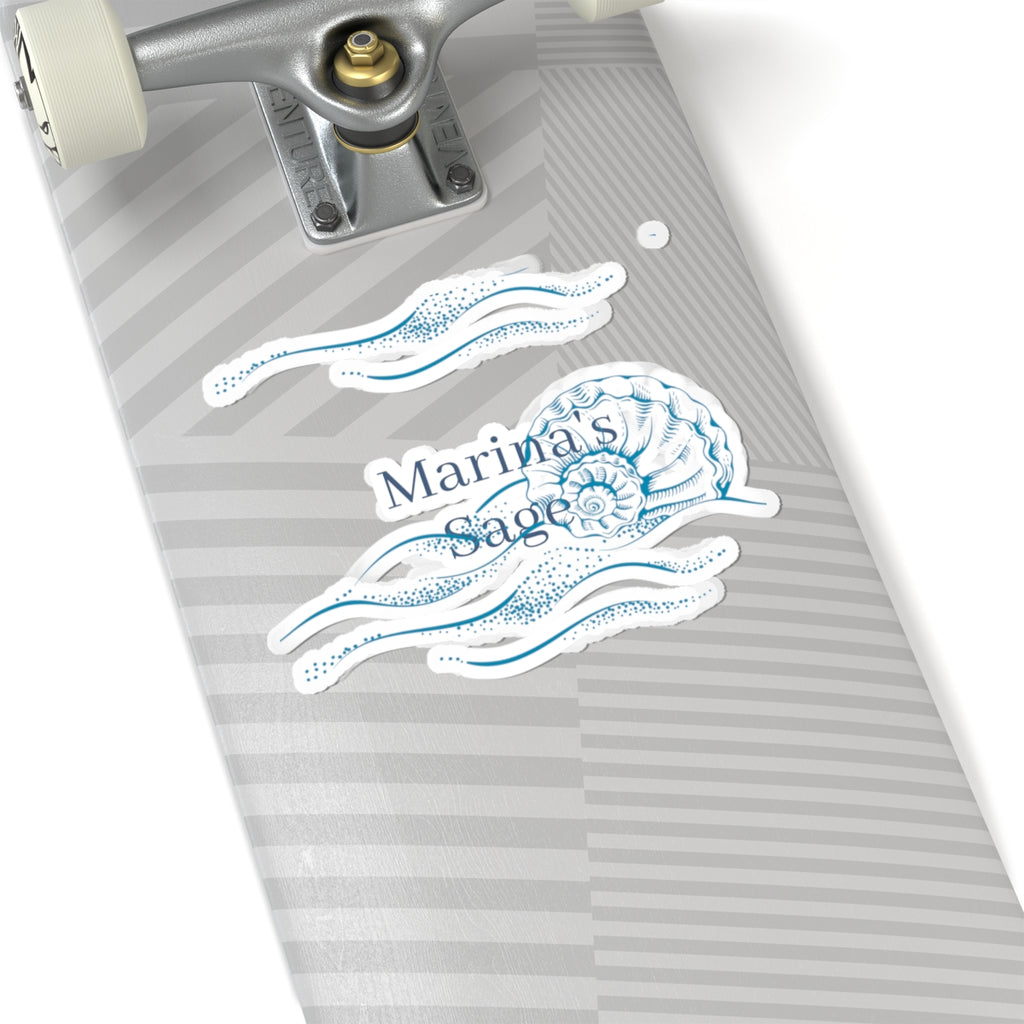 Seashell Waves Kiss-Cut Sticker — "Marina's Sage" Nautical Laptop Decal