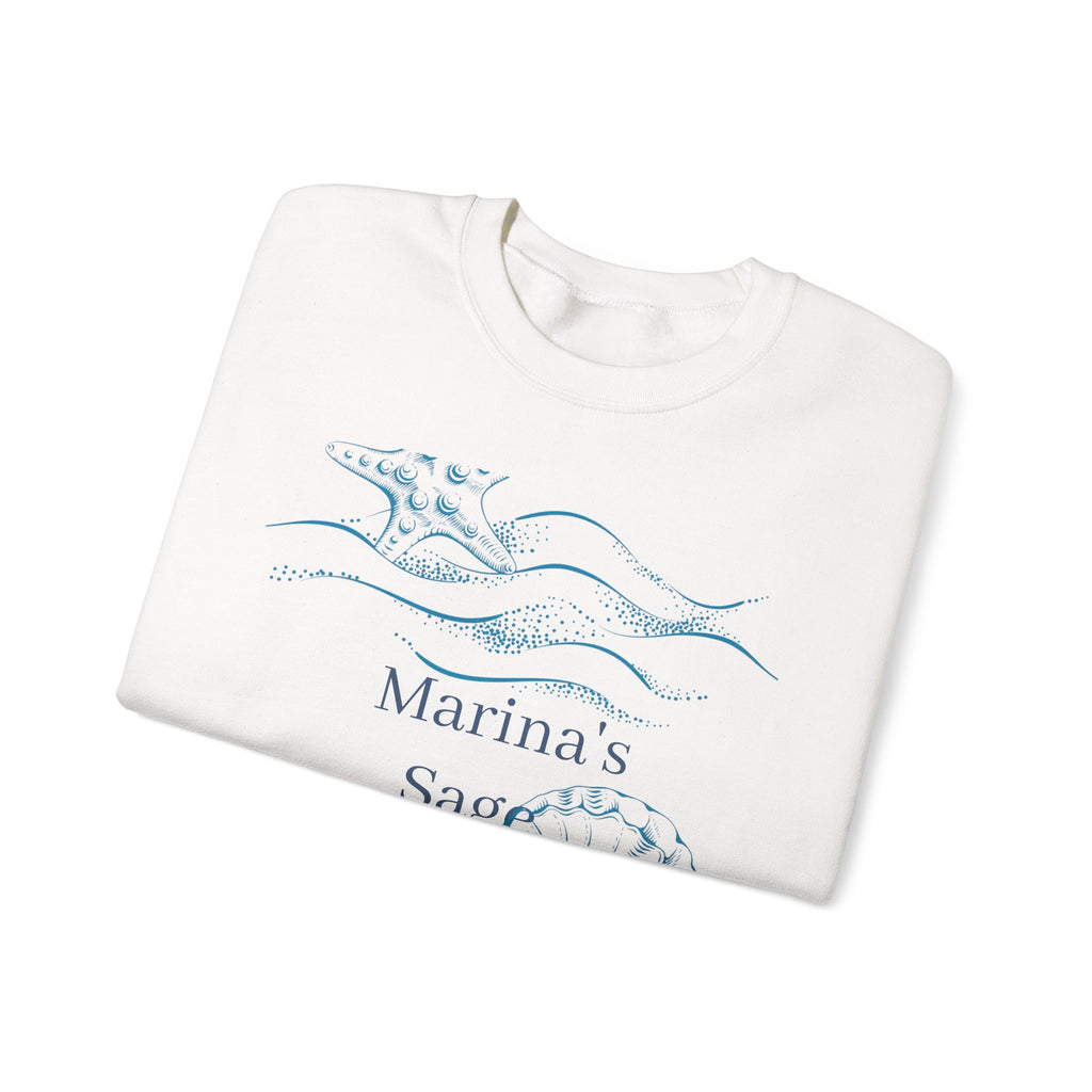 Sea Shell Crewneck Sweatshirt — “Marina’s Sage” Nautical Wave Graphic