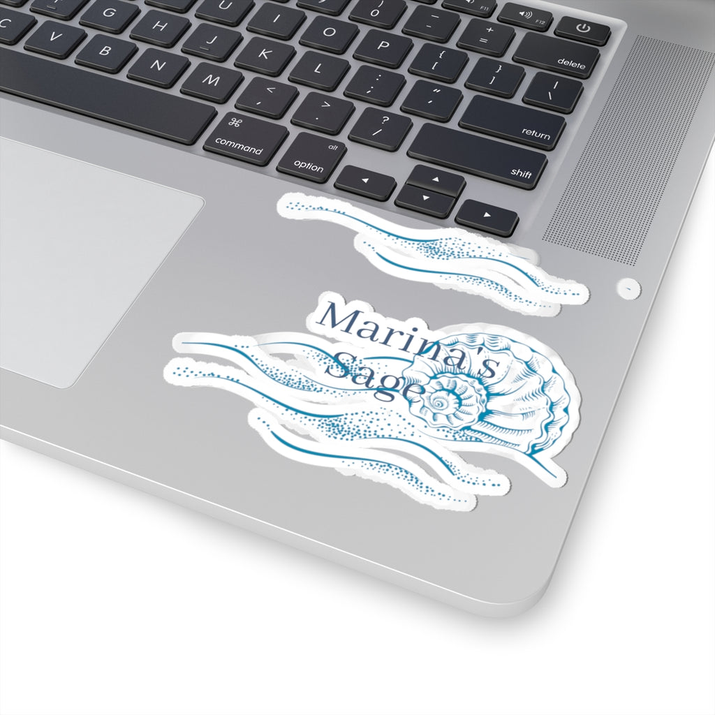 Seashell Waves Kiss-Cut Sticker — "Marina's Sage" Nautical Laptop Decal