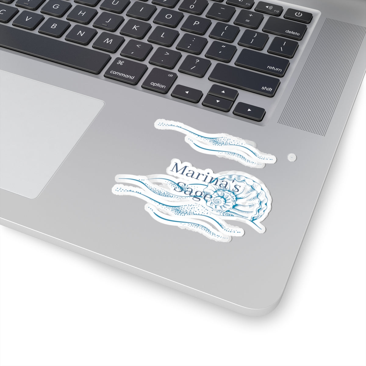 Seashell Waves Kiss-Cut Sticker — "Marina's Sage" Nautical Laptop Decal